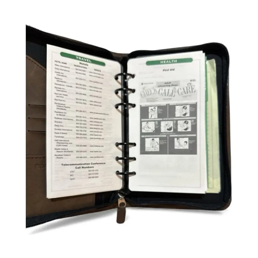 Vtg Day-Timer Organizer Planner Brown Navigator Zip Around 6 Rings 8.5x5.5